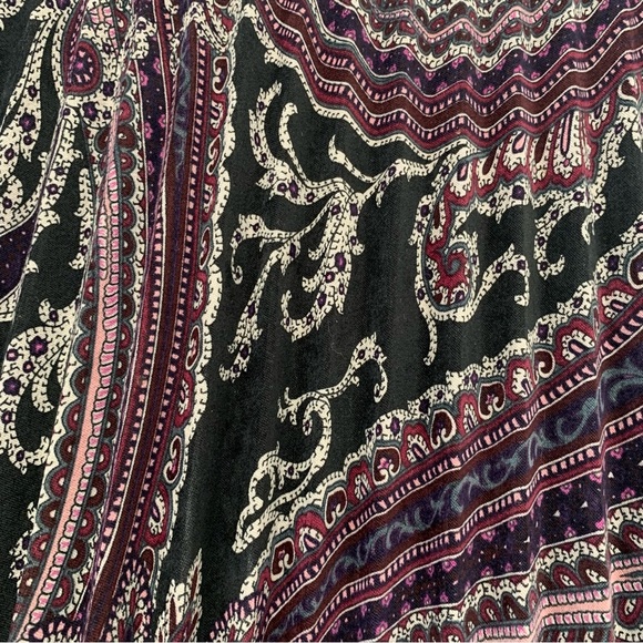 Vintage Pleated Midi Skirt Medium  Elastic Waist Purple Black Geometric Boho - Picture 2 of 8